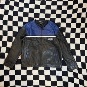 vintage y2k no fear leather motorcycle jacket black and blue size xl